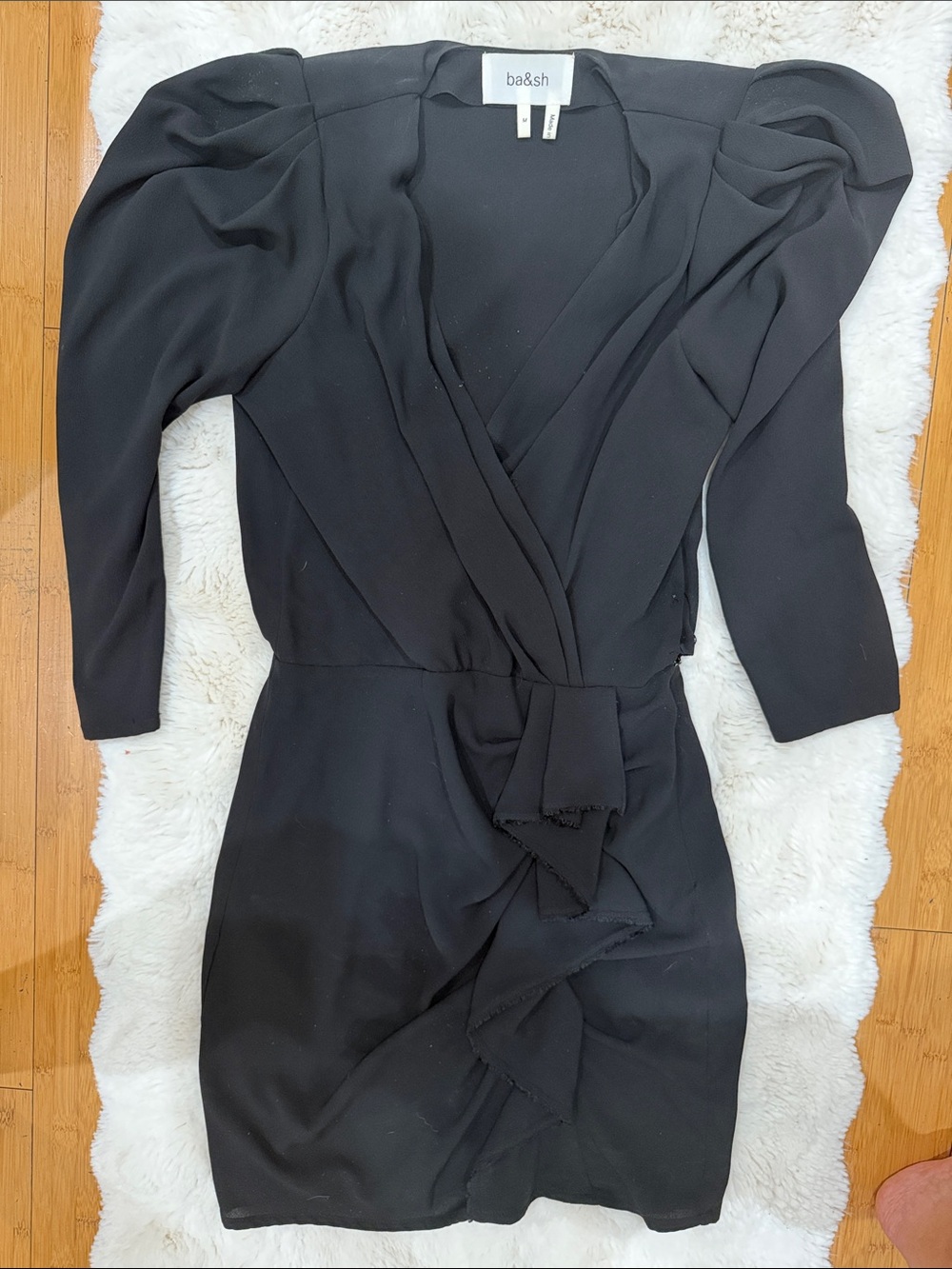 ba&sh Black Draped Wrap Mini Dress